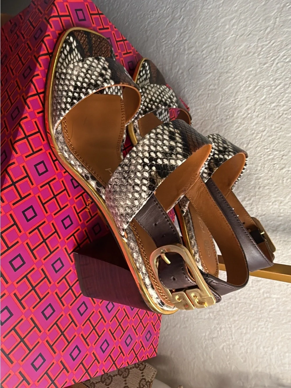 Tory Burch aspen multi printed snake heels size 6.5 NIB Delaney sandal